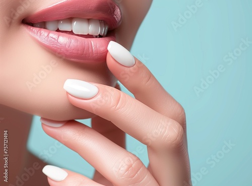 Close up view of young beautiful caucasian woman face over pink background. Lips contouring, SPA therapy, skincare, cosmetology and plastic surgery concept