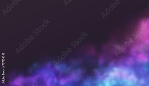 Realistic blue and purple smoke on a black backdrop, lit by neon light with dynamic movement. Abstract vector background featuring vibrant purple neon colors.