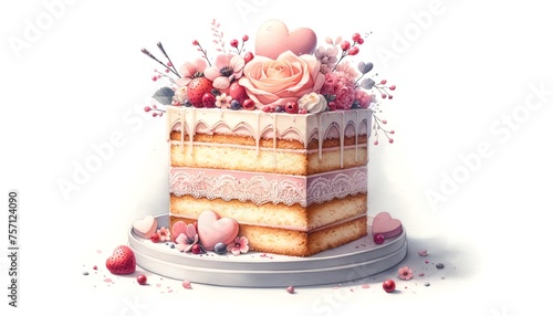 Watercolor Painting of Valentine's Cake