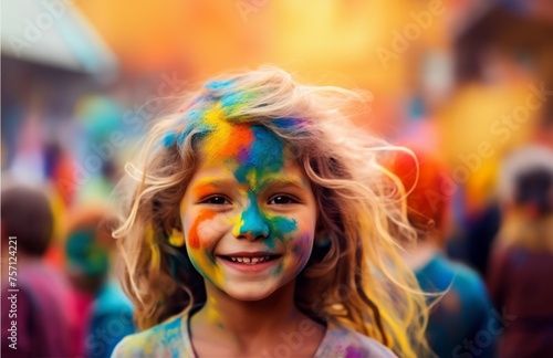 Person with painted face in colorful portrait  holi banner