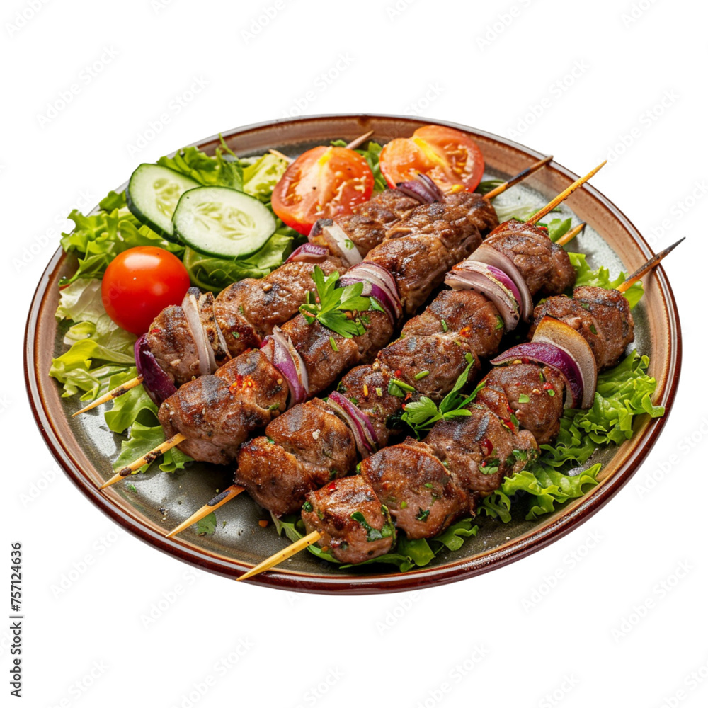 Beef kabab in plate on transparent background