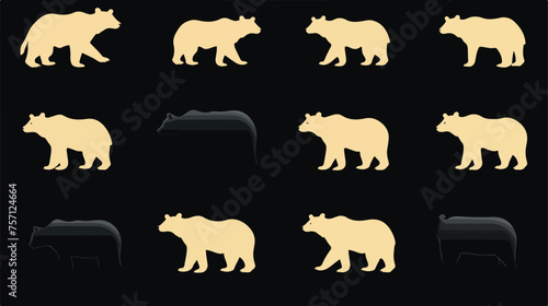 Various bear silhouettes icons isolated