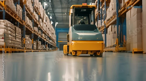 AGV (Automated guided vehicle) in warehouse logistic and transport photo