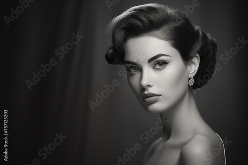 Elegant young woman retro styled portrait. Generative AI