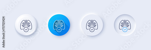 Lungs line icon. Neumorphic, Blue gradient, 3d pin buttons. Pneumonia disease sign. Respiratory distress symbol. Line icons. Neumorphic buttons with outline signs. Vector