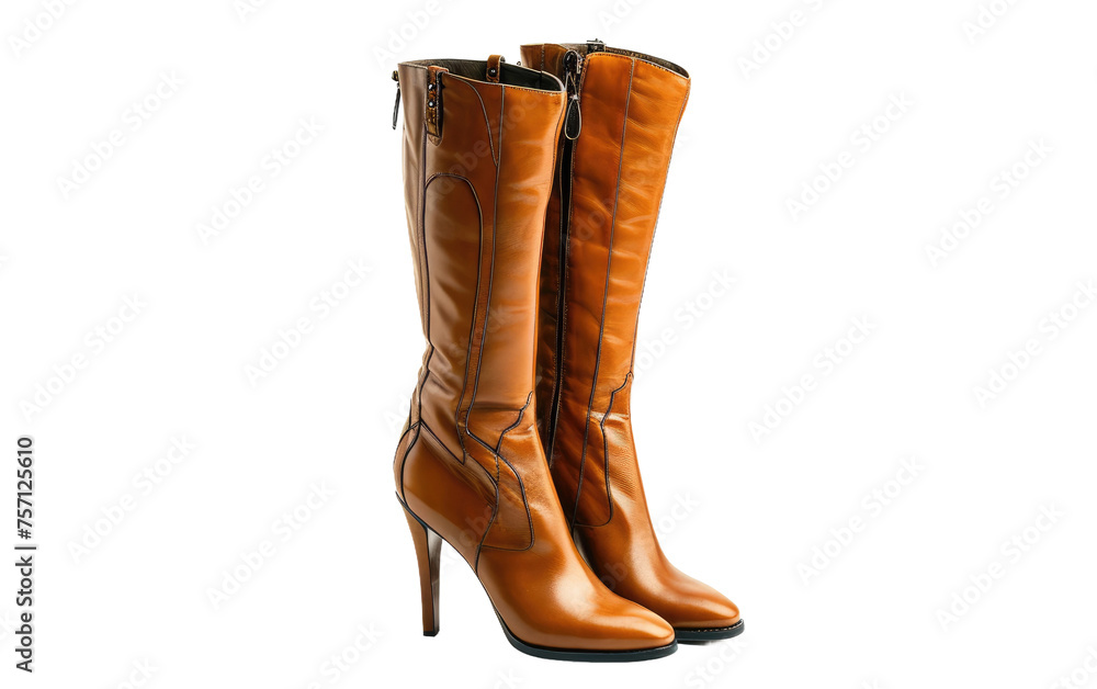 Lady Long Boots, High Ankle boots isolated on Transparent background.