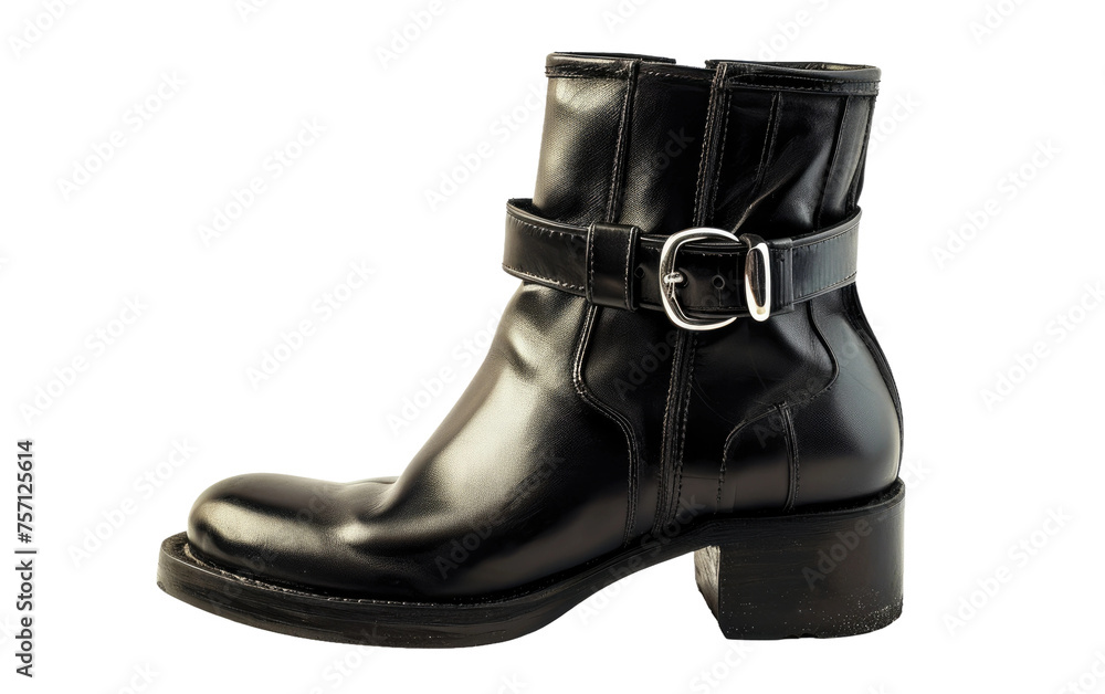 Lady Black Boots, stylish black leather boots isolated on Transparent background.