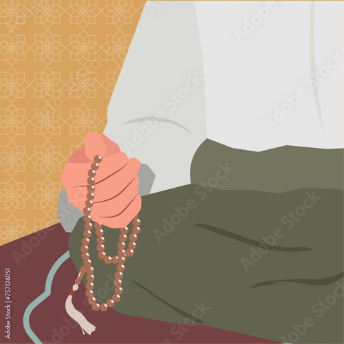 muslim man holding prayer beads tasbeeh in ramadan illustration photo