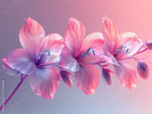a Very beautiful branch of pink flowers, front on view, iridescent opalescent colours, pastel vintage background © JetHuynh