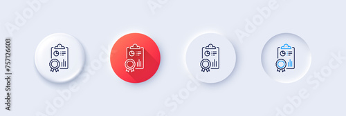 Inspect line icon. Neumorphic, Red gradient, 3d pin buttons. Quality research sign. Verification report symbol. Line icons. Neumorphic buttons with outline signs. Vector