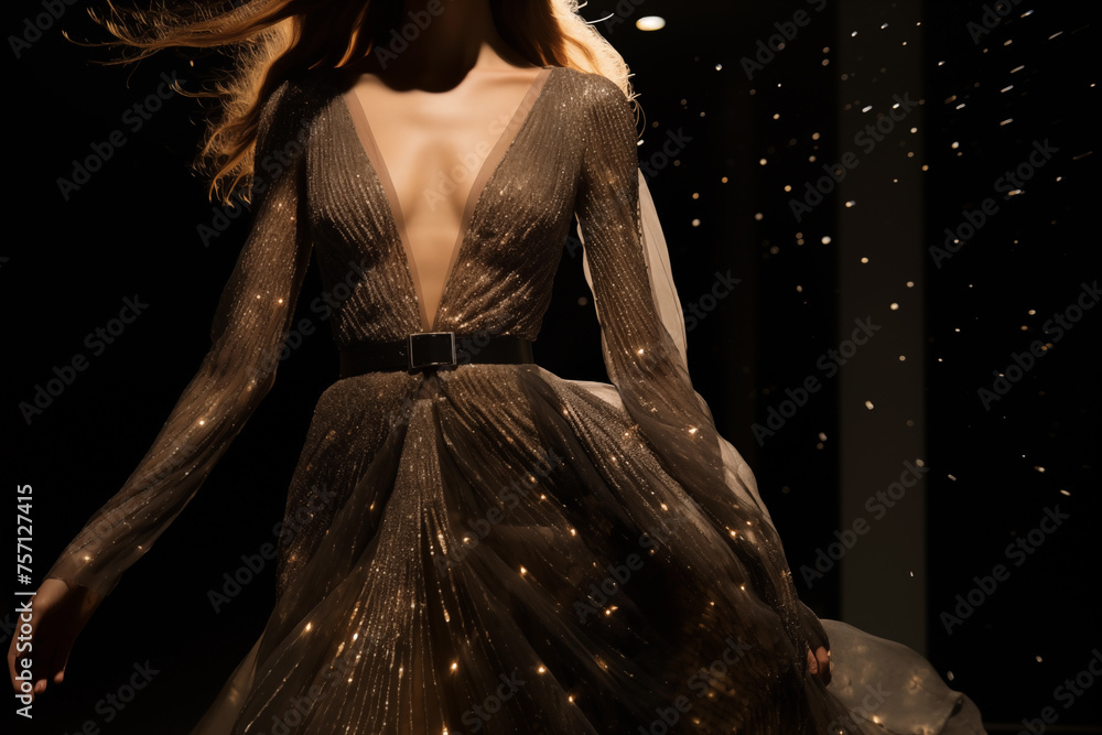 Flowing evening gown with sequin details. Generative AI
