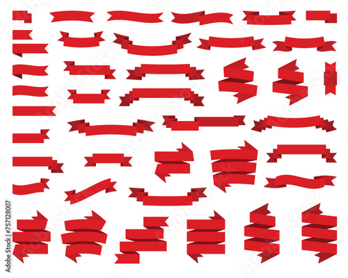 Red Web Ribbons Set, Vector Illustration