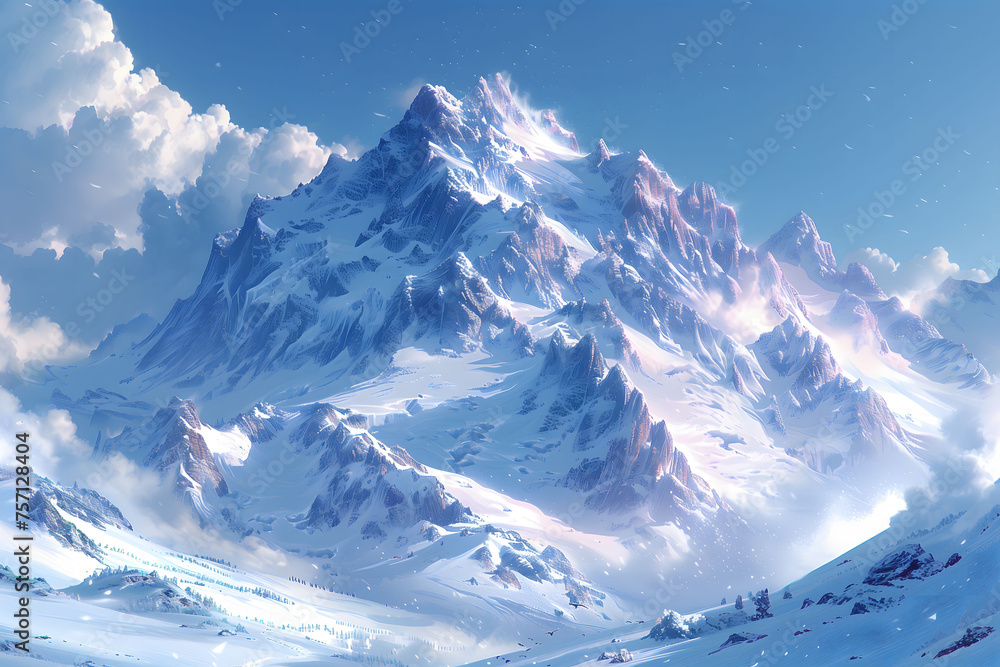 Snow-Covered Mountain Beneath Blue Sky