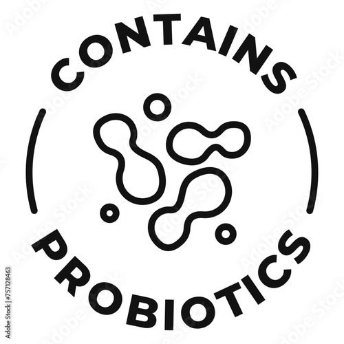Contains probiotics label vector icon illustration for product package. Contains prebiotics flora logo, sign, symbol, badge, sticker, stamp, tag, mark or emblem isolated in black line circle design.