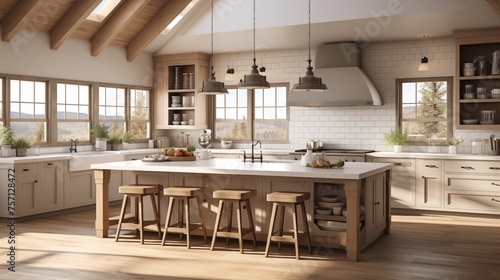 Design a modern farmhouse kitchen
