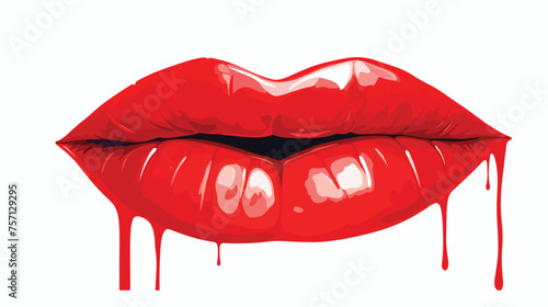 Paint your lips with red lipstick. flat vector 