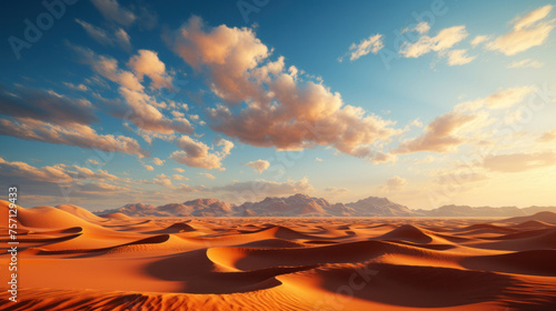 Desert in dubai city background united arab emirates beautiful sky in the morning. photo