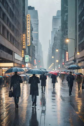 Urban Symphony: Raindrops and City Lights Paint a Moody Scene. generative AI
