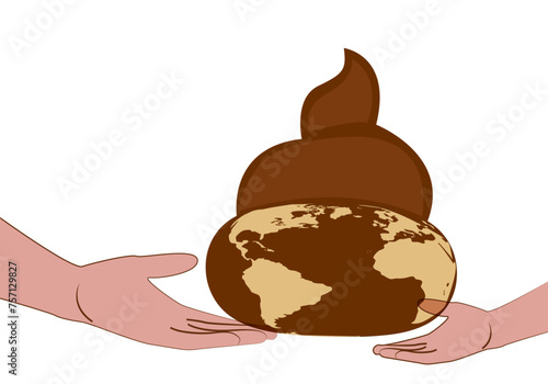 Día mundial del medio ambiente. Entrega de Tierra caca de padres a hijos. Tierra contaminada y sucia