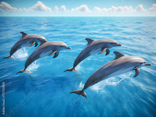 Ocean Acrobatics: Playful Dolphins Leap in Azure Paradise. generative AI