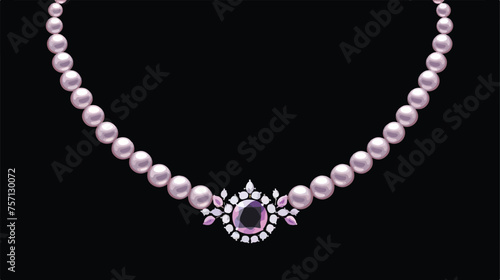 Pearl necklace with amethyst on black dummy flat vector