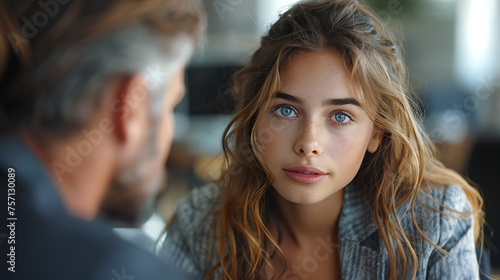 Wallpaper Mural job interview by a young girls in a suit with an IT company manager Torontodigital.ca