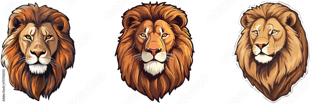 Lion head set. Vector illustration of lion head isolated on white background.
