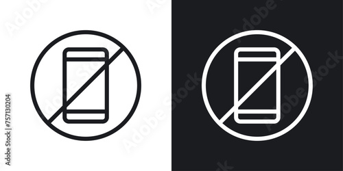 No Cell Phone Sign Icon Designed in a Line Style on White background. photo