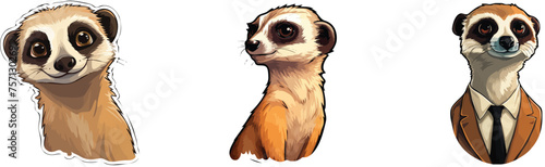 Set of funny meerkats in different poses. Hand drawn vector illustration