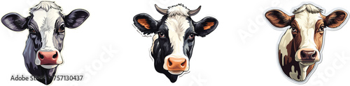 Cute black and white cow heads isolated on white background. Vector illustration.