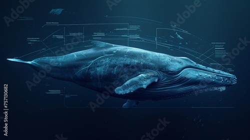 Blue whale softly lit by serene light. © momoland