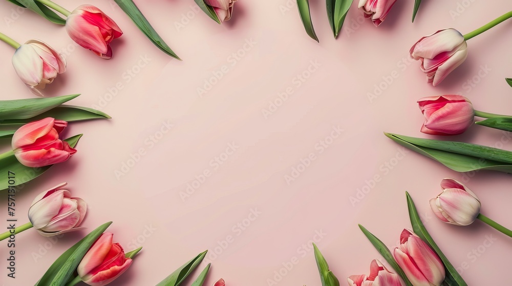 Vibrant red tulips arranged on a soft background, creating a fresh and cheerful springtime frame with copy space Vibrant red tulips arranged on a soft background, creating a fresh and cheerful springtime frame with copy space