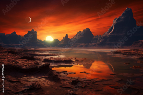 Mystery otherworldly landscape on distant alien planet. Generative AI © Nomad_Soul