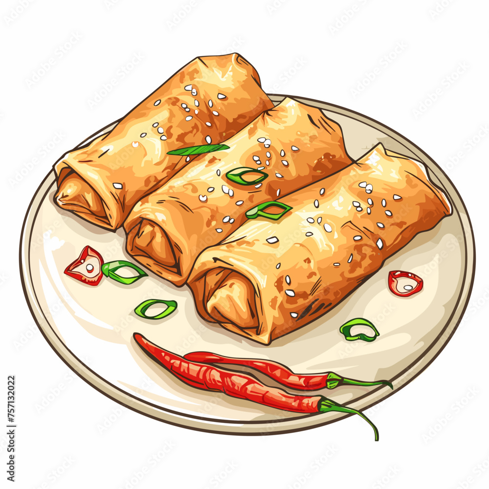 Golden Spring Rolls Chinese Cuisine Illustration