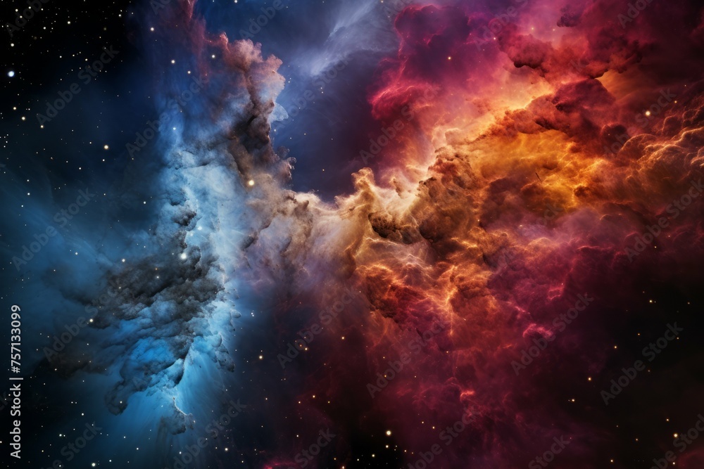 Obraz premium A cosmic collision between two galaxies, creating a breathtaking display of cosmic fireworks.