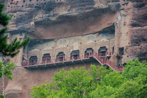 Maijishan Grottoes in Tianshui, Gansu, China photo