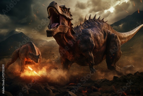 T-Rex battling triceratops in prehistoric showdown © Michael Böhm