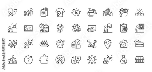 Inclusion, Fraud and 24h service line icons pack. AI, Question and Answer, Map pin icons. Online voting, Delivery report, Loan percent web icon. Cyber attack, Keys, House security pictogram. Vector