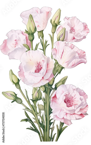 Eustoma  clipart in retro style. Vintage botanical illustration on isolated background. Generative AI