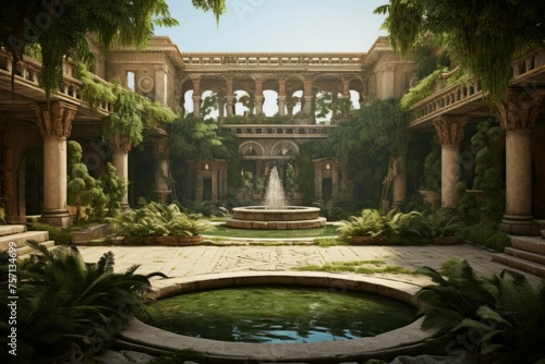 Serene Roman courtyard with a fountain