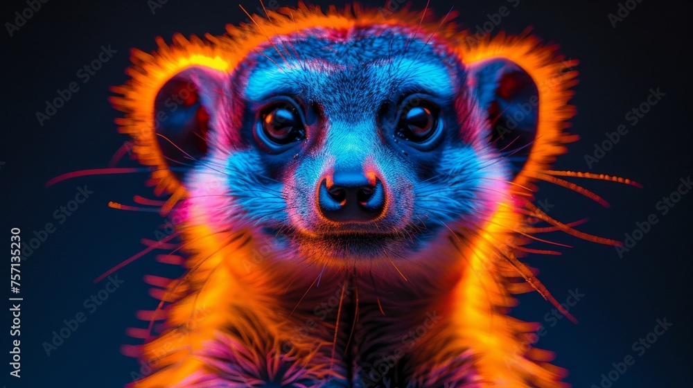a close up of a small animal with bright lights on it's face and back of it's head. a close up of a small animal with bright lights on it's face and back of it's head.
