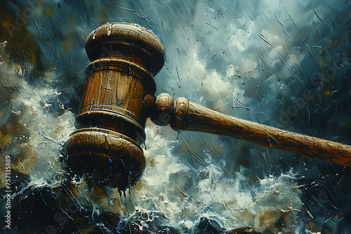 A wooden judge gavel and soundboard photo