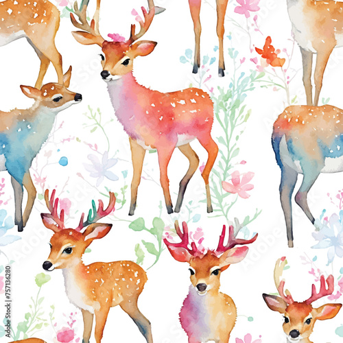 watercolor deer baby colorful seamless pattern