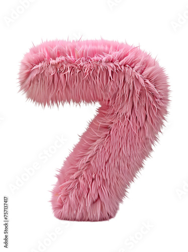 Isolated Pink Fluffy Number Seven on Transparent Background