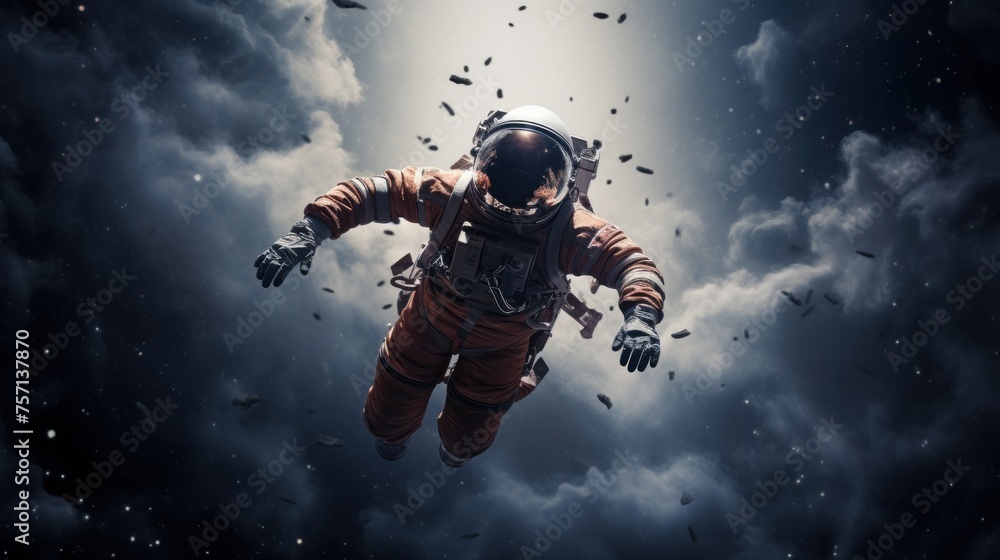 Traversing Celestial Vistas: An Astronaut Adrift in Glowing Skies Traversing Celestial Vistas: An Astronaut Adrift in Glowing Skies