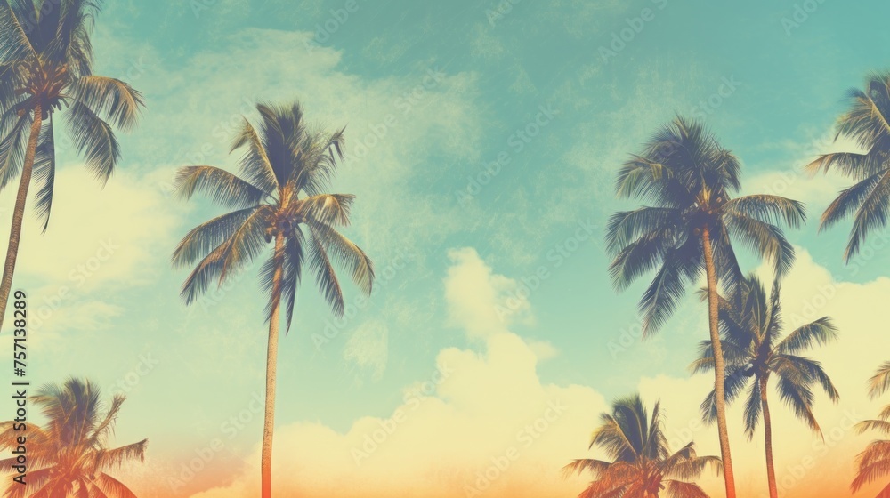 The Sky Behind Palm Trees, Immersed in Vintage Aesthetics, Eliciting Nostalgia