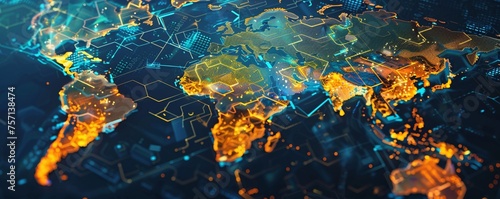 Wallpaper Mural Blockchain nodes illuminating a world map tracing the ethical journey of products Torontodigital.ca