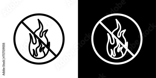 No Fire Sign Line Icon on White Background for web. photo