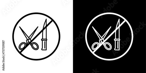No Scissors or No Knives Sign Line Icon on White Background for web.