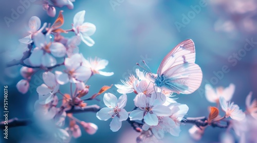 Whispers of Spring: Ethereal Butterfly Alighting on Blossoms - Generative AI